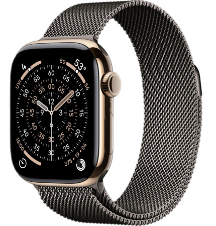 Apple Watch Series 11, 42 mm, Gold Titanium GPS+Cellular, Slate Milanese Loop
